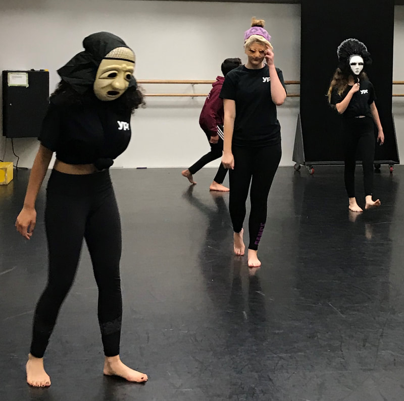 Actors in the Advanced Mask Workshop taught by Aimee Greenberg at the La Jolla Conservatory, San Diego.