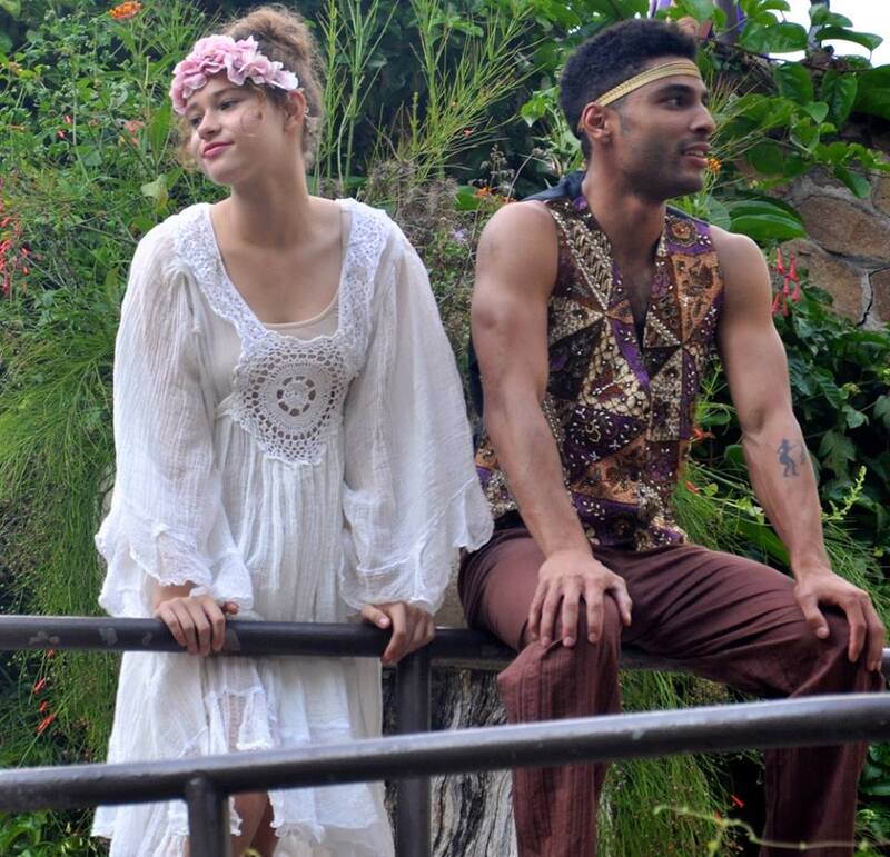 Helena and Demetrius looking wistful in Zoro Garden in A Midsummer Night's Dream.
